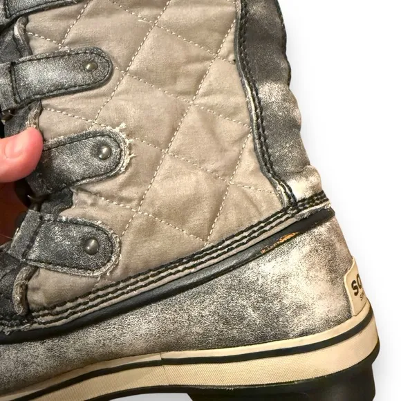 Sorel Tofino Tall Gray‎ Waterproof Lace Up Distressed Faux Fur Snow Boots Sz 7.5