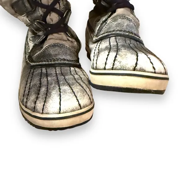 Sorel Tofino Tall Gray‎ Waterproof Lace Up Distressed Faux Fur Snow Boots Sz 7.5