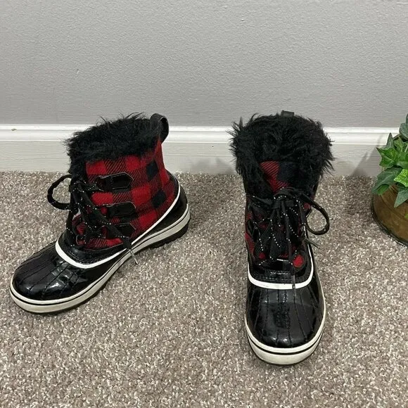 Sorel Torino Black Red Buffalo Plaid Winter Boots Womens Size 5 Waterproof