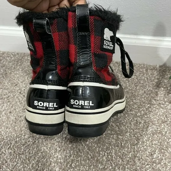 Sorel Torino Black Red Buffalo Plaid Winter Boots Womens Size 5 Waterproof