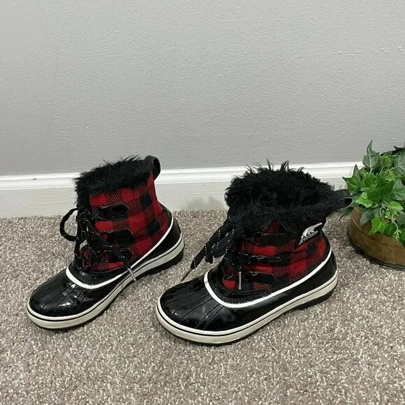 Sorel Torino Black Red Buffalo Plaid Winter Boots Womens Size 5 Waterproof