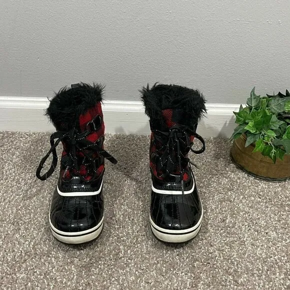 Sorel Torino Black Red Buffalo Plaid Winter Boots Womens Size 5 Waterproof
