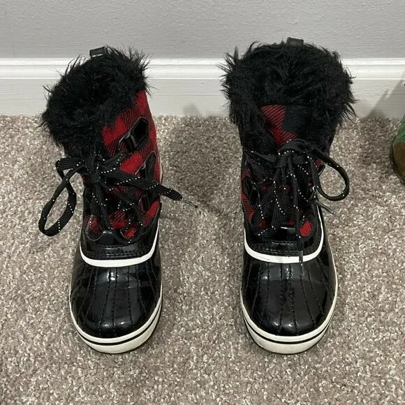 Sorel Torino Black Red Buffalo Plaid Winter Boots Womens Size 5 Waterproof
