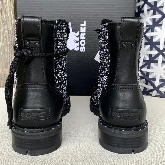 SOREL Waterproof Lace Up Cozy Black Leather Moto Rain Winter Boots 8 8.5 9