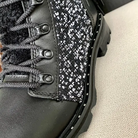 SOREL Waterproof Lace Up Cozy Black Leather Moto Rain Winter Boots 8 8.5 9