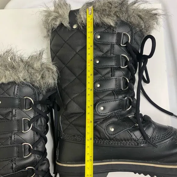 Sorel Winter Boots Tofino Quilted Black Faux Fur Tall Insulated Waterproof 11