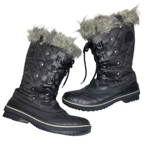Sorel Winter Boots Tofino Quilted Black Faux Fur Tall Insulated Waterproof 11