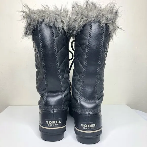 Sorel Winter Boots Tofino Quilted Black Faux Fur Tall Insulated Waterproof 11