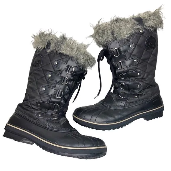 Sorel Winter Boots Tofino Quilted Black Faux Fur Tall Insulated Waterproof 11