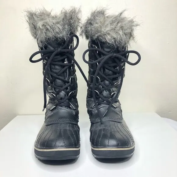 Sorel Winter Boots Tofino Quilted Black Faux Fur Tall Insulated Waterproof 11