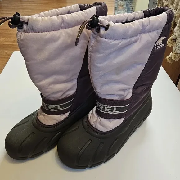 Sorel Winter Snow Boots Insulated Drawstring Purple Pink Size 5