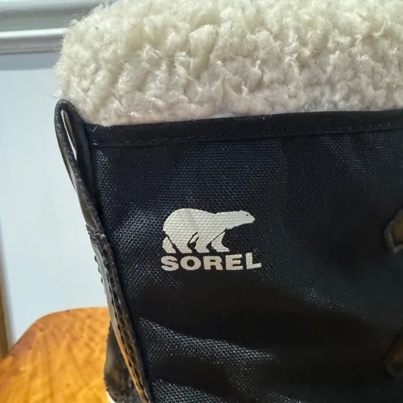 Sorel Winter Snow Insulated Boots Black White Faux Fur Removable Liners