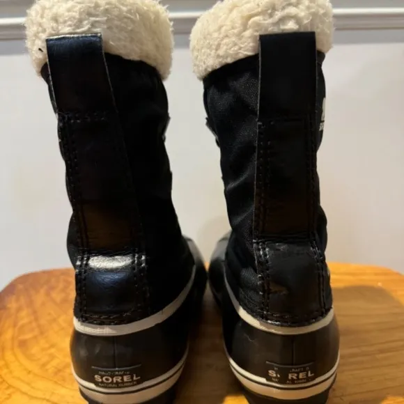Sorel Winter Snow Insulated Boots Black White Faux Fur Removable Liners