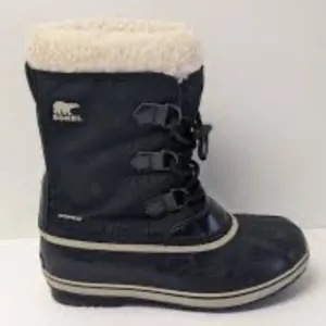 Sorel Winter Snow Insulated Boots Black White Faux Fur Removable Liners