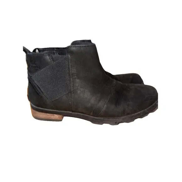 Sorel Women black Leather Emelie NL2671-010 Waterproof Chelsea Boot Size US 11.5