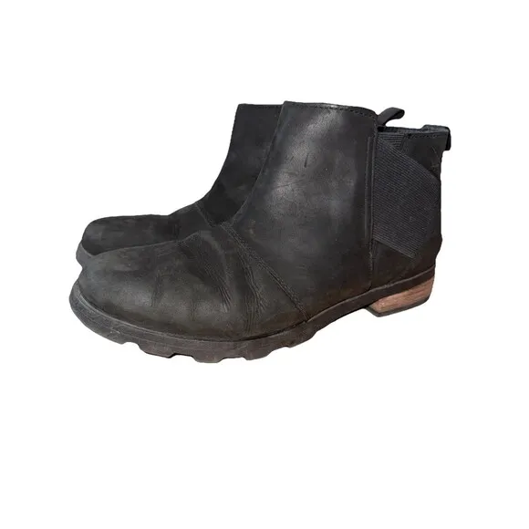 Sorel Women black Leather Emelie NL2671-010 Waterproof Chelsea Boot Size US 11.5