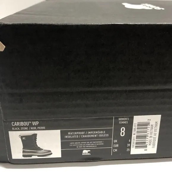 Sorel Women’s Caribou, Black Waterproof Winter Boots, Size 8M