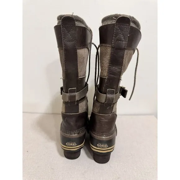 Sorel Womens Carly Conquest Snow Boots Camo Brown Lined Winter Shoe Size 7
