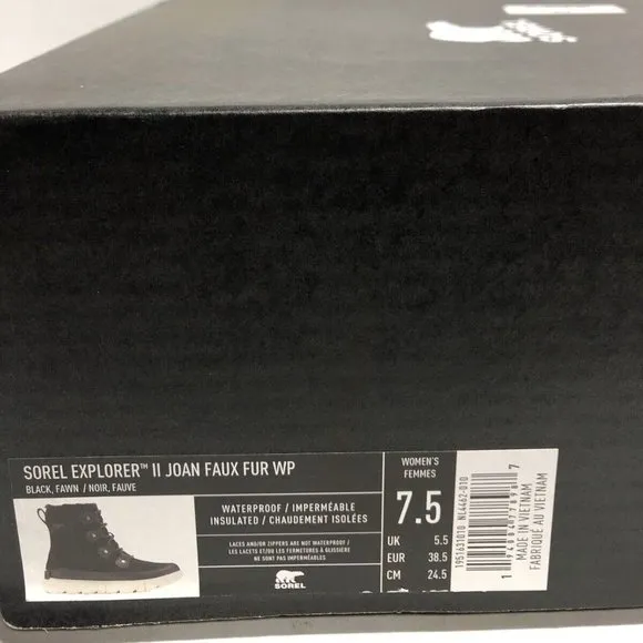 Sorel Women’s Explorer II Joan, Black Waterproof Winter Boots, Size 7.5M