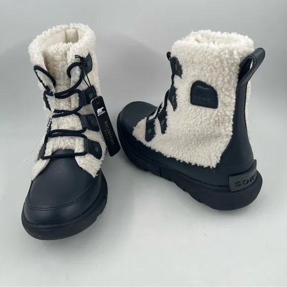 Sorel Women’s Explorer II Joan Cozy - Size 7 - Black &amp; White Sherpa Boots