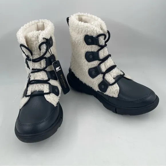 Sorel Women’s Explorer II Joan Cozy - Size 7 - Black &amp; White Sherpa Boots