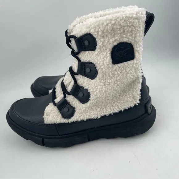 Sorel Women’s Explorer II Joan Cozy - Size 7 - Black &amp; White Sherpa Boots