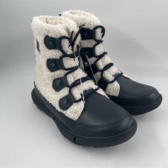 Sorel Women’s Explorer II Joan Cozy - Size 7 - Black &amp; White Sherpa Boots
