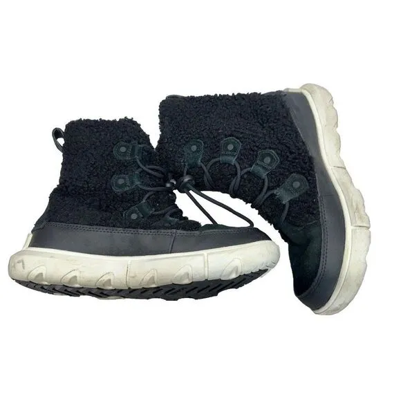 Sorel Women's Explorer Joan Cozy Winter Boots in Black/White Women's Size 6