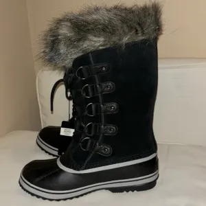 Sorel women’s Joan of Arctic boots black Grey faux fur waterproof lace u…