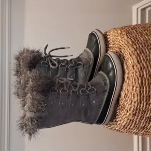 Sorel Womens Joan of Arctic Tall Winter Boots Grey Suede Faux Fur Lace Up Size 8