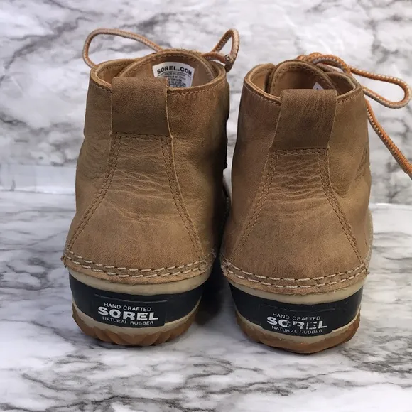 Sorel Women’s Out 'N About Brown Leather Rubber Lace Duck Boots waterproof Sz7.5