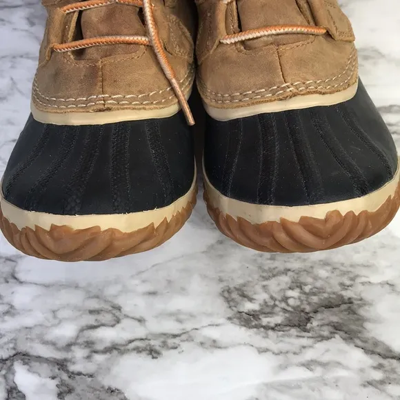 Sorel Women’s Out 'N About Brown Leather Rubber Lace Duck Boots waterproof Sz7.5