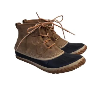 Sorel Women’s Out 'N About Brown Leather Rubber Lace Duck Boots waterproof Sz7.5