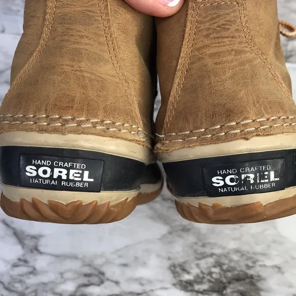 Sorel Women’s Out 'N About Brown Leather Rubber Lace Duck Boots waterproof Sz7.5