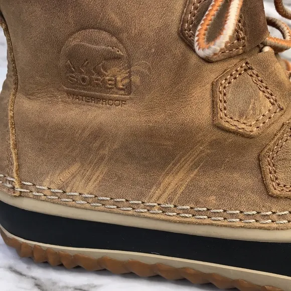 Sorel Women’s Out 'N About Brown Leather Rubber Lace Duck Boots waterproof Sz7.5