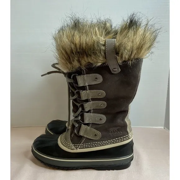 Sorel Womens Suede Faux Fur Trim Joan Of Arctic Snow Boots Brown Size 8