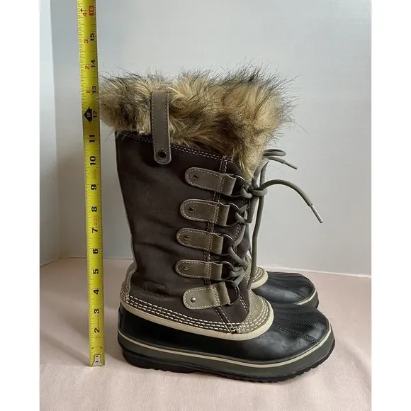 Sorel Womens Suede Faux Fur Trim Joan Of Arctic Snow Boots Brown Size 8