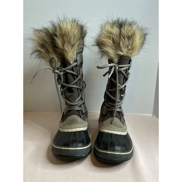 Sorel Womens Suede Faux Fur Trim Joan Of Arctic Snow Boots Brown Size 8