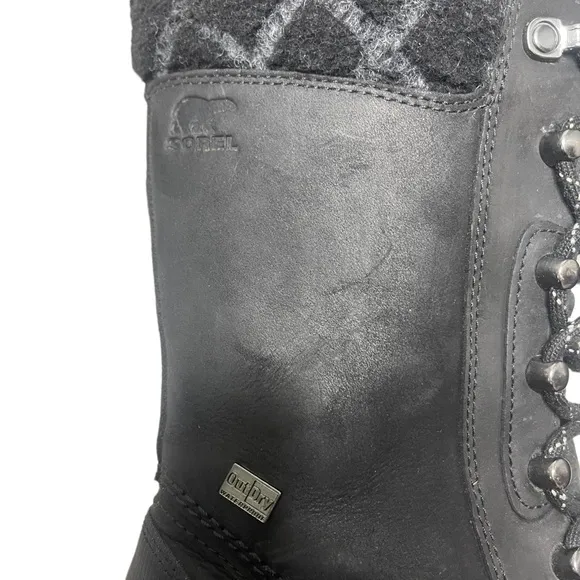 Sorel Women's Tall Whistler Black Leather Winter Boots Waterproof -32c Size 6.5
