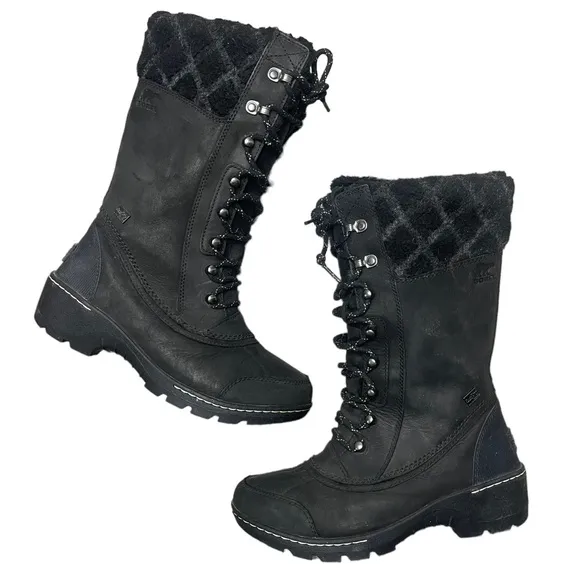 Sorel Women's Tall Whistler Black Leather Winter Boots Waterproof -32c Size 6.5