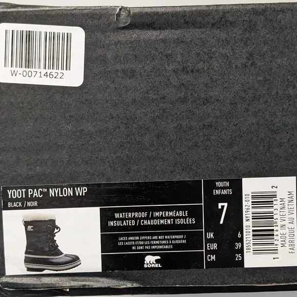Sorel Yoot Pac Nylon Waterproof Boots, Black, Big Kids 7 M