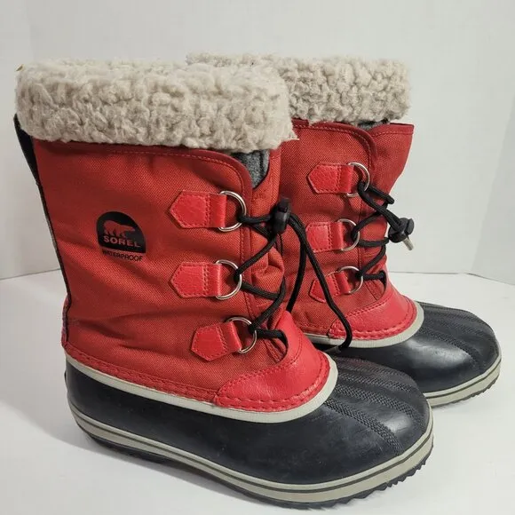 Sorel Yoot PAC Waterproof Winter Snow Boots Youth Size 6 Red Black Girl's Kid's