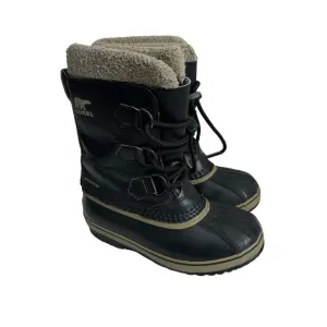 Sorel Yoot Pac Youth Black Leather Winter Snow Boots Size 1 Boys Little Big Kid