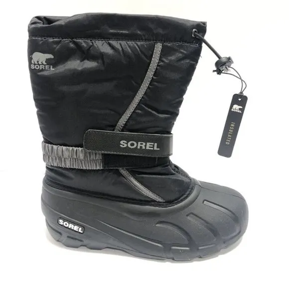 Sorel Youth Flurry Insulated Winter Boots Black, Girls’ Size 6 M