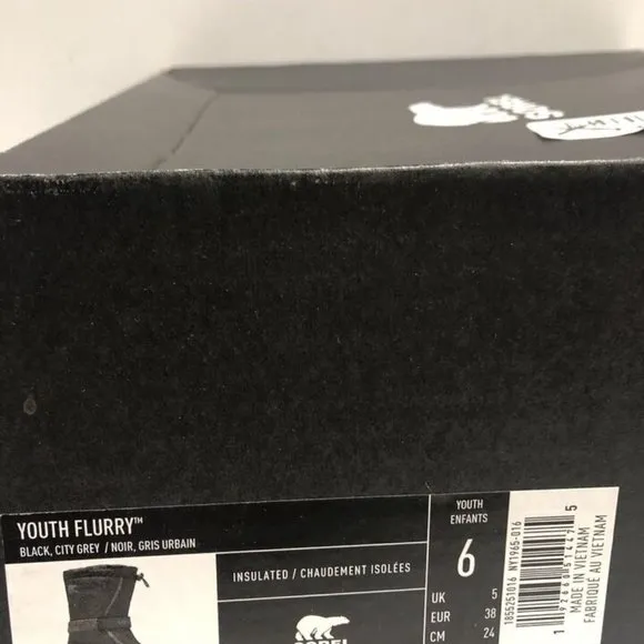 Sorel Youth Flurry Insulated Winter Boots Black, Girls’ Size 6 M