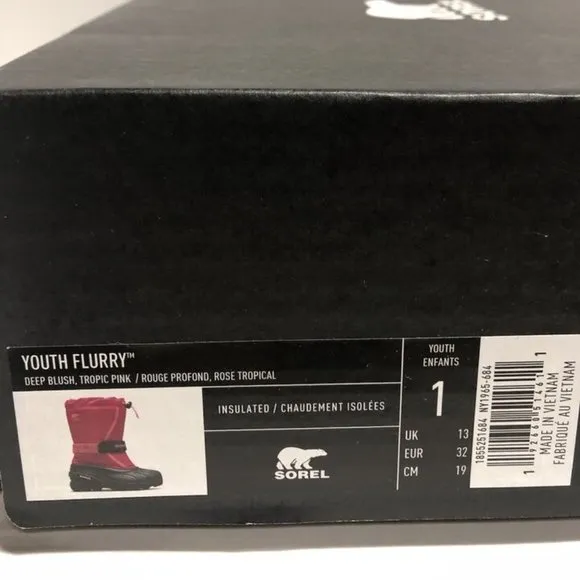 Sorel Youth Flurry Insulated Winter Boots, Girls’ Size 1 M