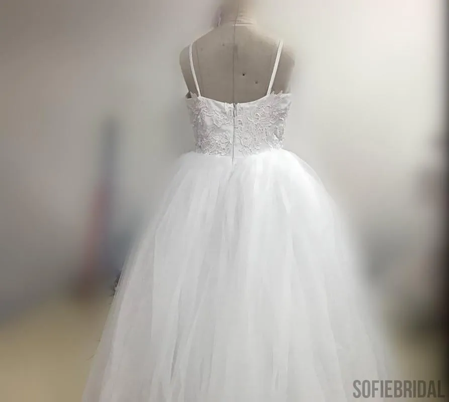 Spaghetti Lace Top Ivory Tulle Hot Sale Flower Girl Dresses For Wedding Party, FG005