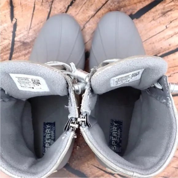Sperry Duck Boots Saltwater Silver Leather Laces Comfort Ankle Top STS87902 Sz 8