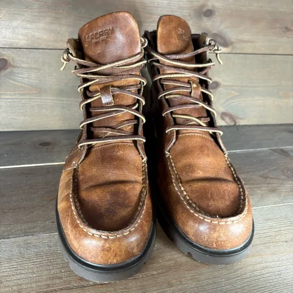 sperry mens size 10 shoes brown leather comfort hightop A/O lug boots
