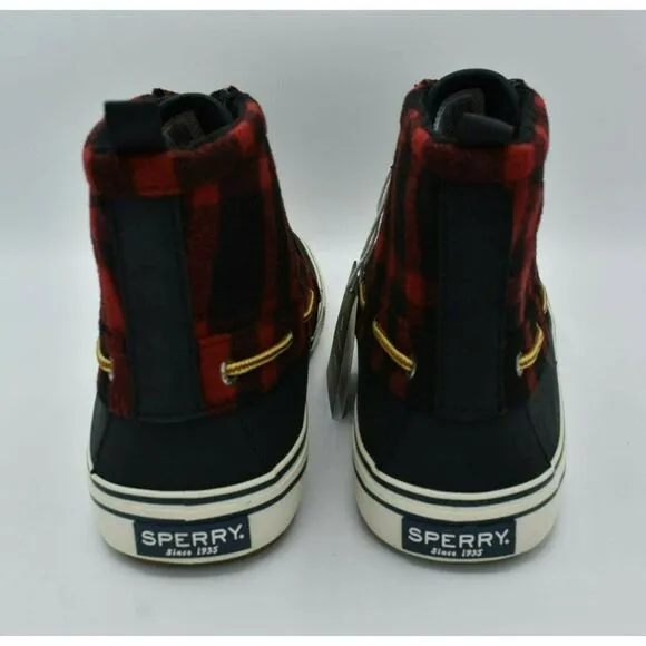 Sperry Mens Size 10 Bahama Black Red Checkered Waterproof Storm Boots STS23092